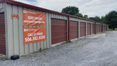 Line of large storage units at self storage facility