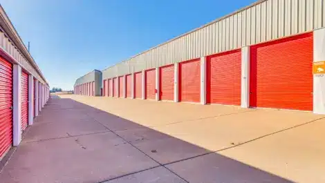 A row of extra large self storage units at Mini Mall Storage facility Salina
