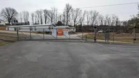 Outdoor secure keypad gate access to self storage facility