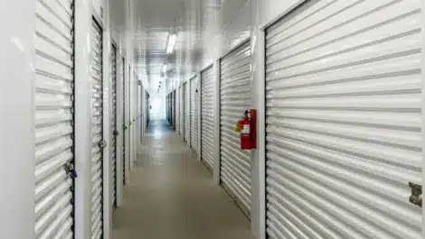 An interior hallway of a Mini Mall Storage facility located in Rucker Enterprise, AL