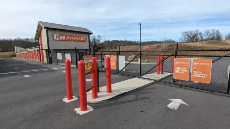 Front gate of self storage facility